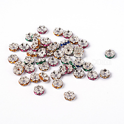 Laiton acrylique strass séparateurs perles, bord ondulé, couleur argentée, rondelle, couleur mixte, 7x3.2mm, Trou: 1mm