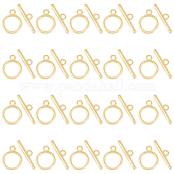 DICOSMETIC 20 Sets Eco-friendly Brass Toggle Clasps, Cadmium Free & Lead Free, Long-Lasting Plated, Ring, Real 24K Gold Plated, Ring: 15x11.5x1mm, Bar: 5x20x2mm, Hole: 2mm