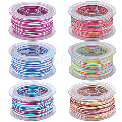 Sunnyclue 6 rollo de hilo de poliéster teñido en segmentos de 6 colores, cordón trenzado, color mezclado, 0.8mm, alrededor de 10.93 yarda (10 m) / rollo, 1 rollo / color