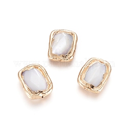 Perles de coquille, avec les accessoires en laiton, bord plaqué or, rectangle, couleur de coquillage, 15~17x10~13x4~4.5mm, Trou: 0.8mm