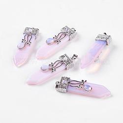 Opalite Big Pendants, with Alloy Findings, Arrow, Platinum, 56~58x16x10mm, Hole: 5x7mm