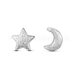 SHEGRACE Stylish 925 Sterling Silver Ear Studs, with Frosted Moon and Star, Silver, 4mm, Pin: 0.8mm