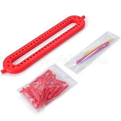 Métiers à tricoter rectangulaires en plastique, avec crochet et aiguille, bricolage écharpe chapeaux châle outils de fabrication, rouge, 25.5x5.2x3.4 cm