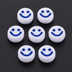 Perline acrilico opaco, con smalto, piatto tondo con fronte di sorriso, blu medio, 10x5mm, Foro: 2 mm, circa 1450pcs/500g