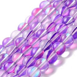 Chapelets de perles en pierre de lune synthétique, ronde, bleu violet, 8mm, Trou: 1mm, Environ 48 pcs/chapelet, 14.57''~15.35'' (37~39 cm)