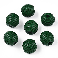 Painted Natural Wood Beehive Beads, Round, Dark Green, 18x17mm, Hole: 3.5~4mm