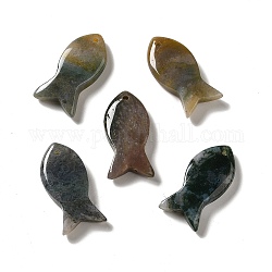 Colgantes de la ágata de musgo natural,, charms de pescado, 39x20x7~7.5mm, agujero: 2.3 mm