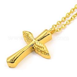 Religion Cross with Wing Pendant Necklaces, Zinc Alloy Cable Chain Necklaces with Lobster Claw Clasp & Chain Extender, Golden, 18-3/4 inch(47.5cm)