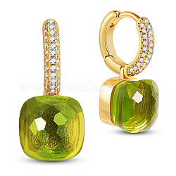 Orecchini pendenti in ottone shegrace, con grado aaa zirconi cubici e vetro, quadrato, vero placcato oro 18k, verde, 21mm