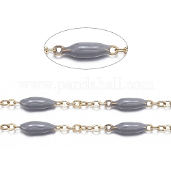 Handmade Emaillemetallketten, mit Edelstahl Bordsteinketten und Spule, gelötet, langlebig plattiert, golden, Grau, 1.5x1x0.1 mm, ca. 32.8 Fuß (10m)/Rolle