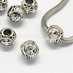 Perline in lega europeo, perline rondelle  con foro grande, con costellazione / segno zodiacale, argento antico, Toro, 10.5x9mm, Foro: 4.5 mm