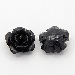 Perles roses de fleur de 3D en corail synthétique, teinte, noir, 14x8mm, Trou: 1~1.4mm