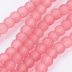 Chapelets de perles en verre transparent, mat, ronde, Saumon, 6mm, Trou: 1.3~1.6mm, Environ 140 pcs/chapelet, 31.4 pouce