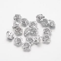 Aluminum Rose Flower, Tiny Metal Beads, Silver, 15x9mm, Hole: 1mm, about 920~950pcs/bag