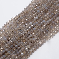 Natürliche Achat runde Perlen Strang, gefärbt, facettiert, Rauch weiss, 4 mm, Bohrung: 1 mm, ca. 92 Stk. / Strang, 14.5 Zoll
