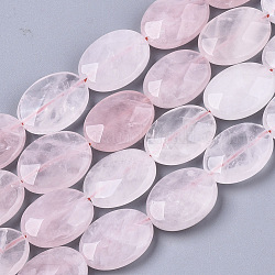 Granos naturales de abalorios de cuarzo rosa, oval, facetados, 16x12x5~6mm, agujero: 0.7~1 mm, aproximamente 24~25 pcs / cadena, 14.80 pulgada ~ 15.51 pulgadas (37.6~39.4 cm)