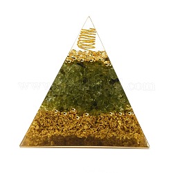 Piramide di orgonite, decorazioni per la casa a punta in resina, con all'interno avventurina verde naturale e reperti in metallo, 52.5x54x52mm