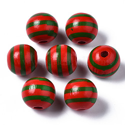 Gemalte europäische Perlen aus Naturholz, Großloch perlen, gedruckt, rund mit streifen, grün, 16x15 mm, Bohrung: 4 mm