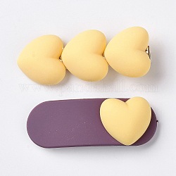 Pinzas para el cabello de cocodrilo hierro, accesorios para el cabello de corazón de resina, amarillo, 64.5x25x20mm, 2 unidades / tarjeta