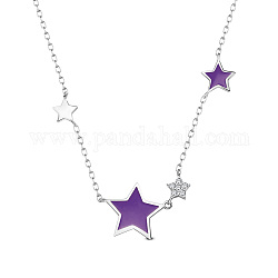 Shegrace 925 collares con colgante de plata esterlina, con resina epoxi y circonita cúbica, estrella, Platino, púrpura, 15.75 pulgada (40 cm), estrella: 13 mm