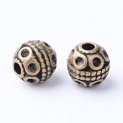 Abalorios de aleación de estilo tibetano, redondo, Sin cadmio y níque y plomo, Bronce antiguo, 8x8mm, agujero: 2 mm