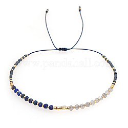 Braccialetti con perline intrecciate con lapislazzuli naturali e semi di vetro, Bracciale regolabile, blu, nessuna dimensione