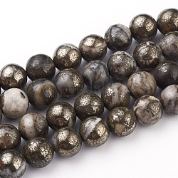 Natürliche Pyrit Perlen Stränge, Runde, 8 mm, Bohrung: 0.6 mm, ca. 49 Stk. / Strang, 15.75 Zoll (40 cm)