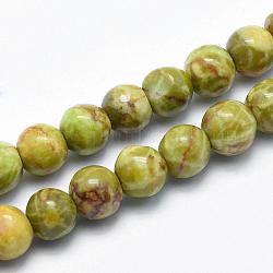 Cuentas de mármol naturales hebras, redondo, teñido y climatizada, verde oliva, 6mm, agujero: 1 mm, aproximamente 62 pcs / cadena, 15 pulgada (38 cm)