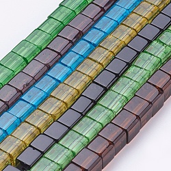 Glass Beads Strands, Cube, Mixed Color, 6x6x6mm, Hole: 1mm, about 48~50pcs/strand