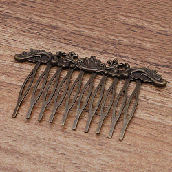 Accessoires peignes cheveux en fer , avec fleur en laiton, bronze antique, 75x48x3mm