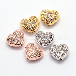 Ottone micro spianare zirconi perle cave, cadmio & nichel &piombo libero, cuore, colore misto, 8x9x5mm, Foro: 1 mm