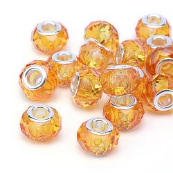 Handgefertigte Glasperlen europäischen, Großloch perlen, Farbe Silber Messingkern, golden, 14x8 mm, Bohrung: 5 mm