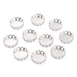 304 Stainless Steel Cabochon Settings, Lace Edge Bezel Cups, Flat Round, Stainless Steel Color, 11x3mm Tray: 10mm