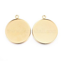 Rack Plating 304 Stainless Steel Pendant Cabochon Settings, Plain Edge Bezel Cups, Flat Round, Real 24K Gold Plated, Tray: 30mm, 36.5x32x2mm, Hole: 3mm