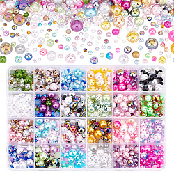 PandaHall Elite 96G 24 Styles Resin Cabochons, Imitation Shell & Pearl, Half Round and Diamond, Mixed Color, 3~10x1~5mm, 4g/style