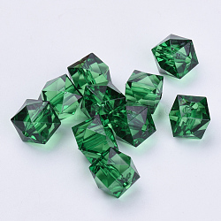 Perline acrilico trasparente, sfaccettato, cubo, verde scuro, 10x10x8mm, Foro: 1.5 mm, circa 900pcs/500g