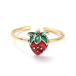 Латунные эмалевые кольца-манжеты с клубникой, открытые кольца, золотые, темно-красный, размер США 6, внутренний диаметр: 17.2 мм