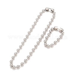 304 set di collana e bracciale con catena a sfera in acciaio inossidabile, set di gioielli con chiusura a catena a sfera per donna, colore acciaio inossidabile, 8-5/8 pollice (22~56 cm), perline: 10 mm