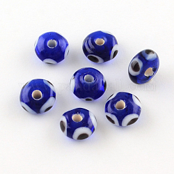 Rondelle mauvais oeil perles au chalumeau, bleu, 9~11x5~6mm, Trou: 2mm, Environ 50 pcs/chapelet, 11 pouce