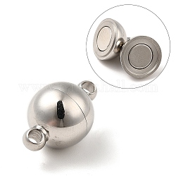 Stainless Steel Magnetic Clasps with Loops, Stainless Steel Color, 20x12mm, Hole: 2mm