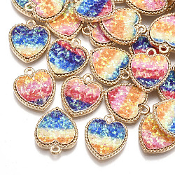 Alloy Pendants, with Sequins/ Paillettes, Heart, Light Gold, Colorful, 18x15x2mm, Hole: 1.5mm