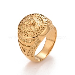 Ion Plating(IP) 304 Stainless Steel Lion Signet Finger Ring, Chunky Ring for Women, Golden, US Size 7 1/4(17.5mm)~US Size 10(19.8mm)