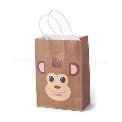 Sacs en papier kraft, avec poignées, sacs-cadeaux, sacs à provisions, sac en papier brun, rectangle, singe, Sienna, 21.3x14.9x8 cm