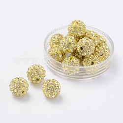 Perles de strass en argile polymère, Grade a, ronde, pp 15, jonquille, 10mm, Trou: 1.8~2mm, 6 rangs de strass, pp15 (2.1~2.2mm)