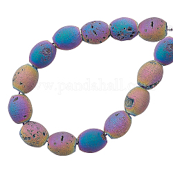 ARRICRAFT Electroplated Natural Druzy Geode Agate Bead Strands, Barrel, Multi-color Plated, 14x12mm, Hole: 1mm, about 13pcs/strand, 7.48 inch, 1strand/box