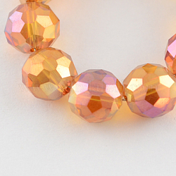 Electroplate Glass Bead Strands, Rainbow Plated, Faceted, Flat Round, Orange, 10x7mm, Hole: 1mm, about 50pcs/strand, 17.7inch