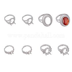 Superfindings 8pcs 4 componentes de anillo de dedo de latón ajustable estilo, bases del anillo de la almohadilla, 4 configuración de punta de garra, Platino, Bandeja: 7.5~16x5~12 mm, diámetro interior: 16~18 mm, 2 piezas / style