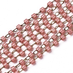Chaînes de perles en verre manuels, soudé, avec des accessoires en laiton sans nickel brut (non plaqué), avec bobine, saumon noir, 1~2x0.9~1.5mm, environ 32.8 pied (10 m)/rouleau