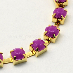 Golden Tone Iron Acrylic Claw Chains, Acrylic Rhinestone Cup Chains, Dark Violet, 8mm, about 42.65 Feet(13m)/bundle