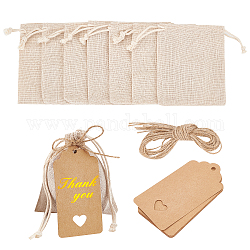 Nbeads 10pcs bolsas de embalaje de algodón bolsas con cordón, con cuerdas de yute y etiquetas de regalo de papel kraft, trigo, 11x9.5 cm